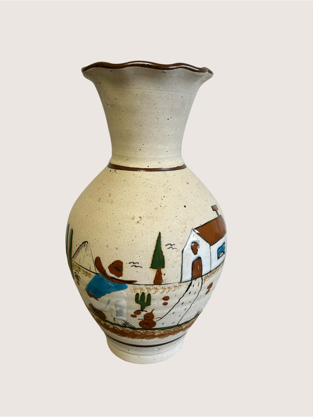 Vintage Tonala Mexican Folk Art Pottery Vase - 11” Siesta Scene - Hand Painted